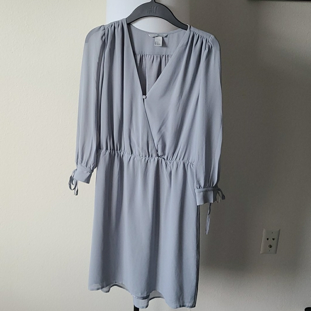 H&M silver Grey blue chiffon dress
